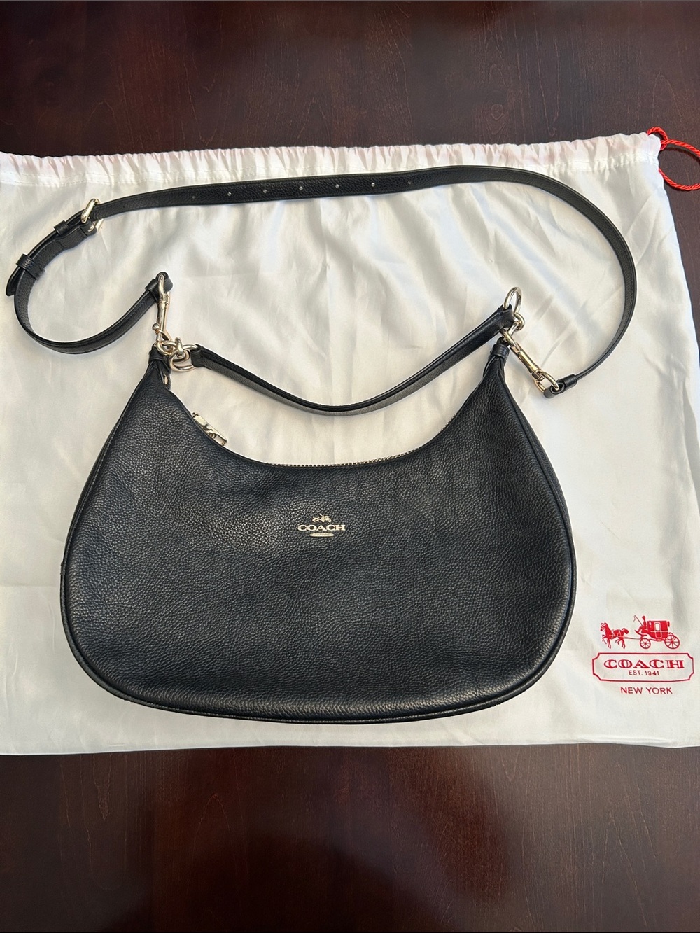 Coach Black Pebbled Leather Shoulder Hobo and Crossbody with Gold Hardware
